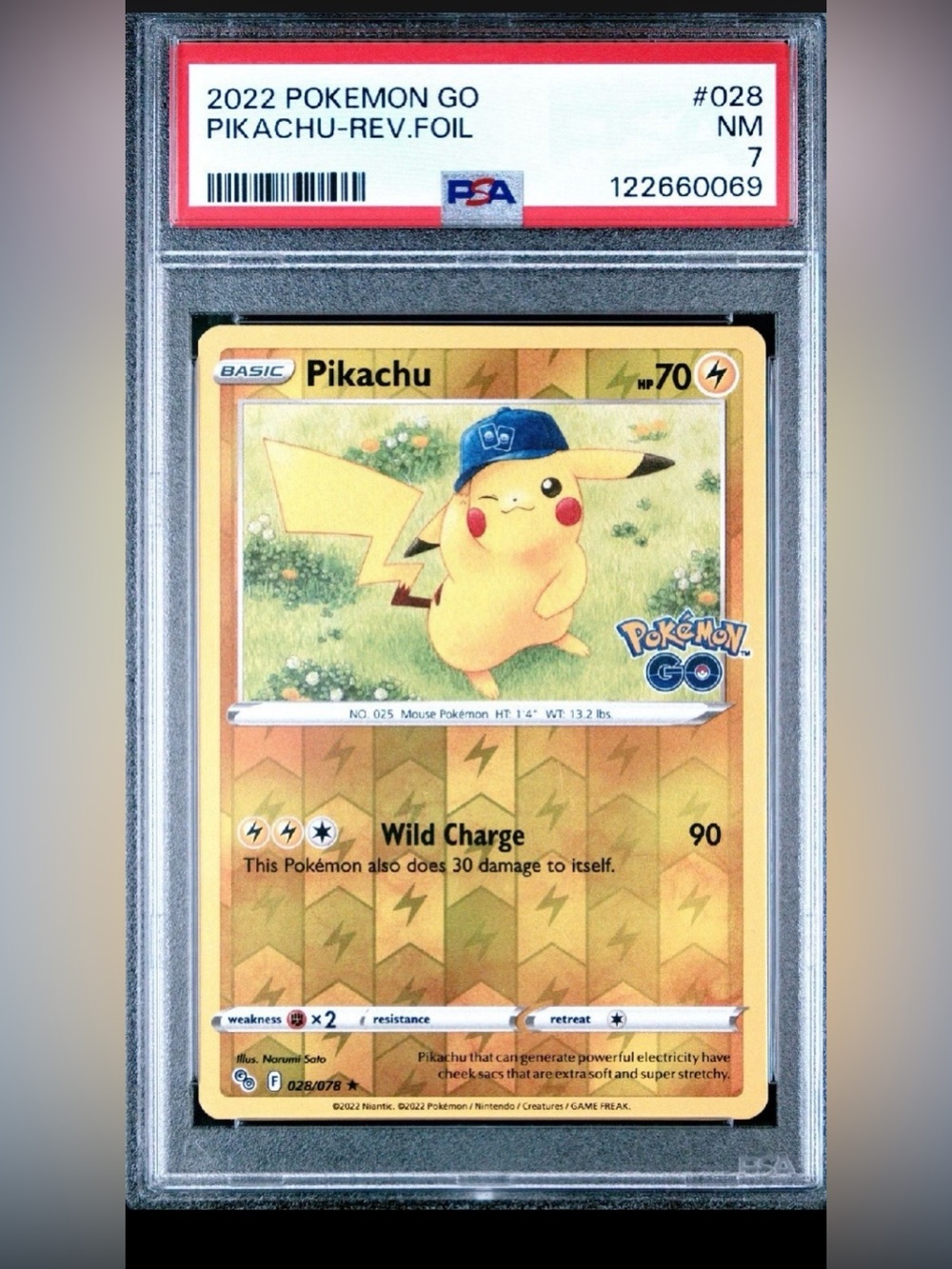 2022 POKEMON GO - PIKACHU-REVERSE FOIL 028 - PSA 7